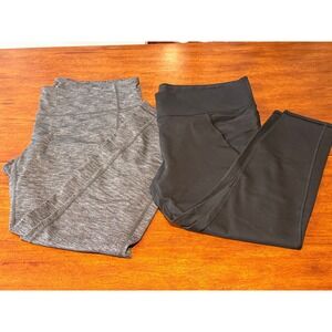 LOT Athleta 1X Salutation Stash Capri Leggings Black Heather Gray Gym Yoga Plus
